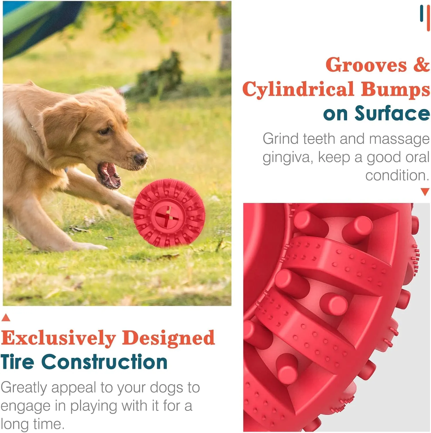 Dog Toys, Indestructible Dog Toys, Chew Dog Toy for Aggressive Chewers, Natural Rubber Dog Toys Treat Dispenser, Chew Toys for Dogs, Sturdy Dog Toy Dog Gifts for Small/Medium/Large Chewer, Red