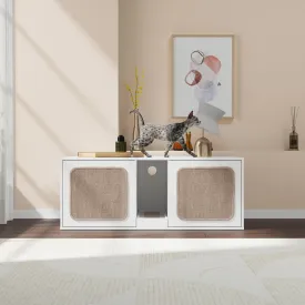 Double Cat Litter Box Enclosure with Sisal Doors and Storage