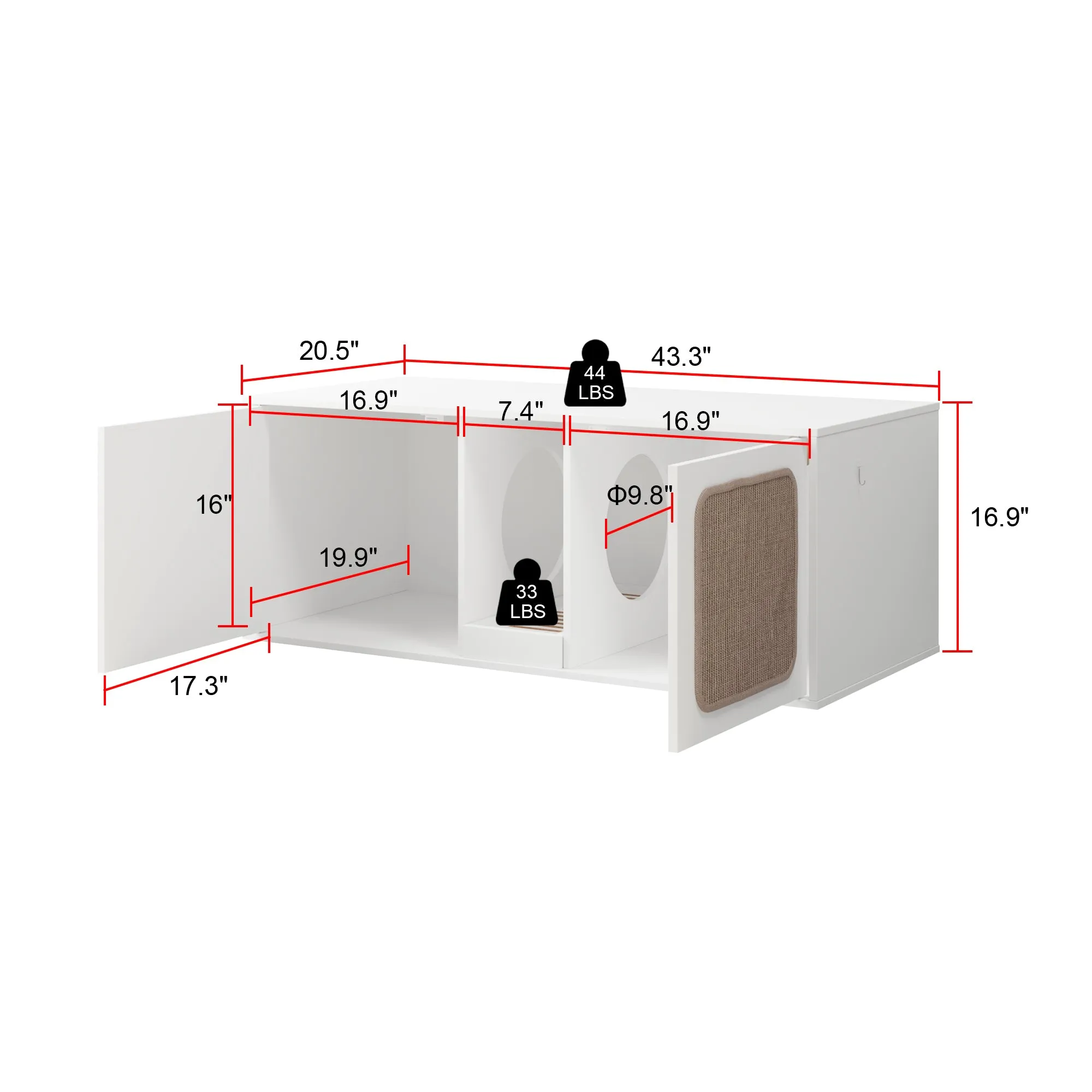 Double Cat Litter Box Enclosure with Sisal Doors and Storage