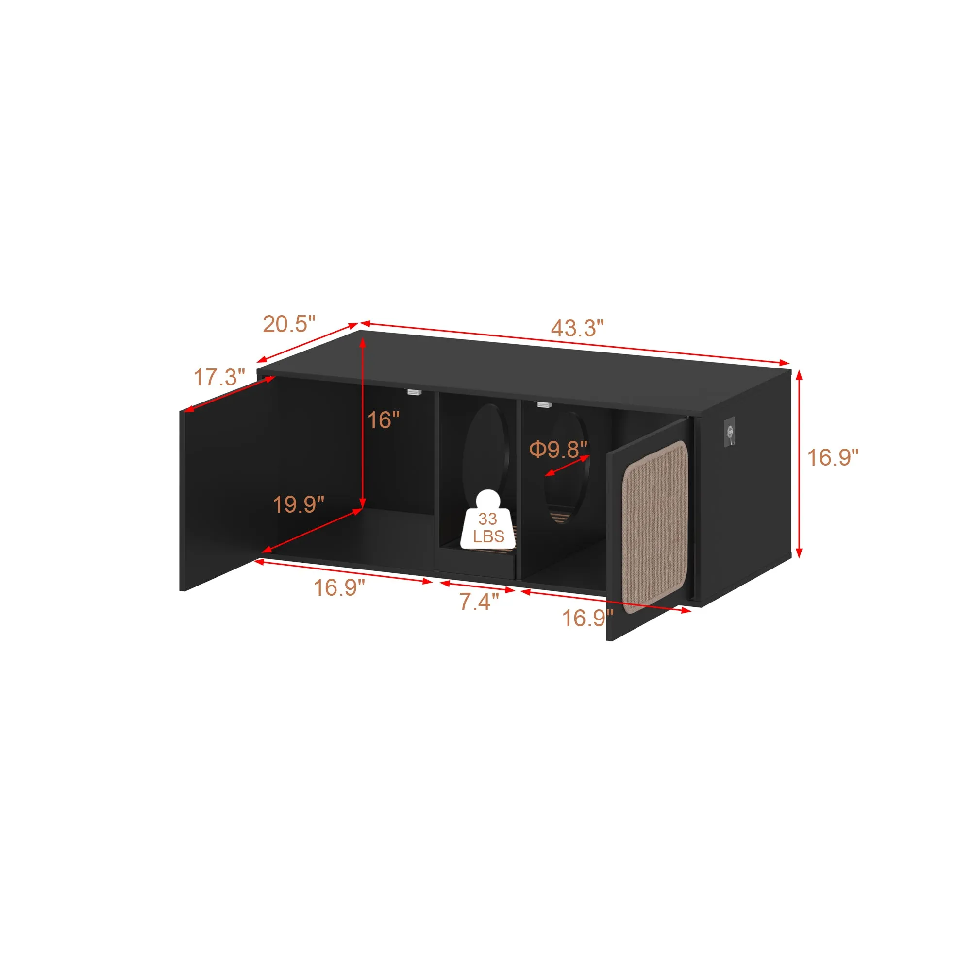 Double Cat Litter Box Enclosure with Sisal Doors and Storage