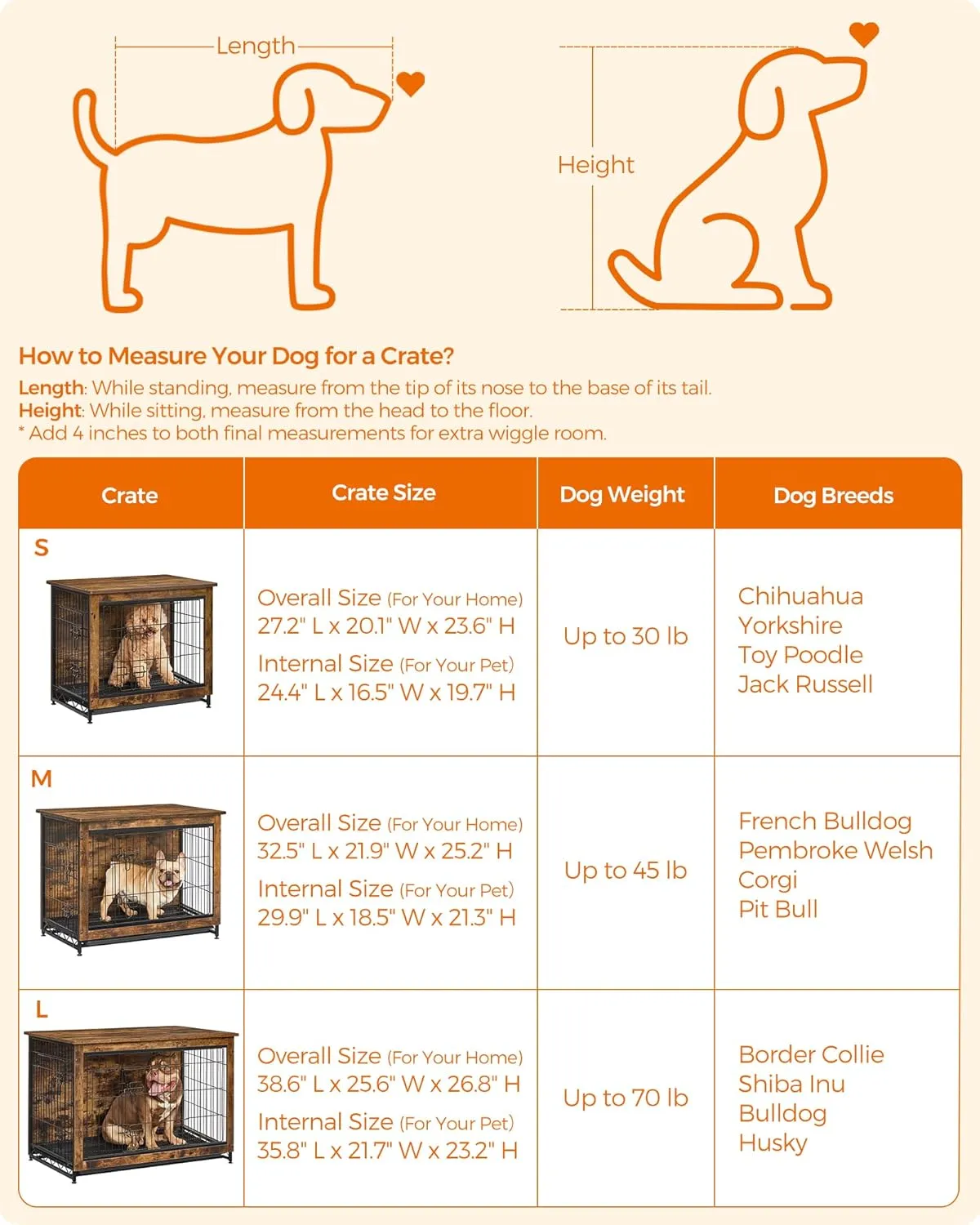 Feandrea Dog Crate Furniture, 32.5" Side End Table, Modern Kennel for Dogs Indoor up to 45 lb, Heavy-Duty Dog Cage with Multi-Purpose Removable Tray, Double-Door Dog House, Rustic Brown UPFC002X01