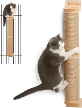 FUKUMARU Cat Scratching Post, 35 x 4.5 Inch Cats Walls Furniture, Rubber Wood Wall Mounted Kitten Scratcher Posts, Thicker Columns for Multi-Functions