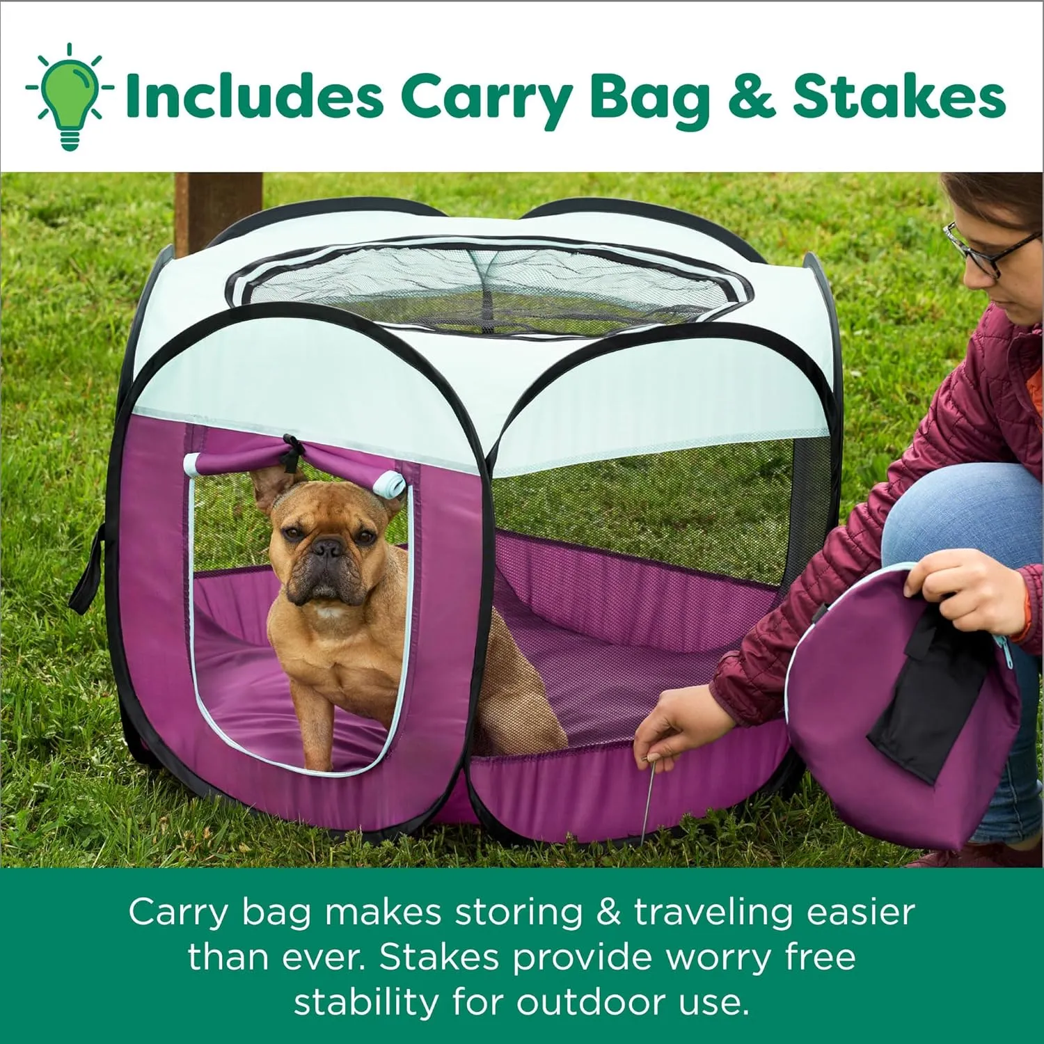 Furhaven Portable Dog Playpen Cat Tent, Pet Playground/Kennel Foldable Indoor Outdoor Zippered Puppy Crate - Navy, Medium