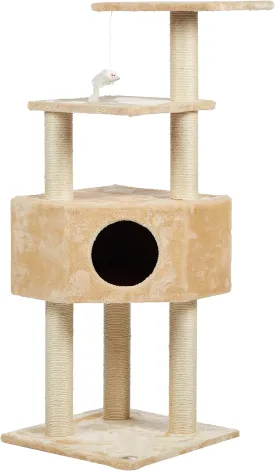 Go Pet Club 51" FULL Sisal Covered Scratching Posts Corner Cat Tree Kitty Tower Kitten Condo House Furniture with Hanging Toy for Indoor Cats, Beige