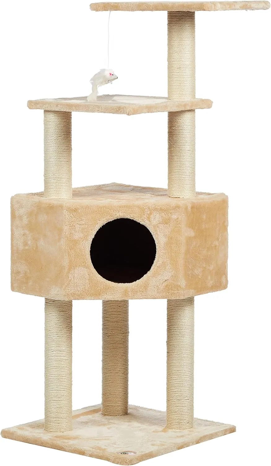 Go Pet Club 51" FULL Sisal Covered Scratching Posts Corner Cat Tree Kitty Tower Kitten Condo House Furniture with Hanging Toy for Indoor Cats, Beige