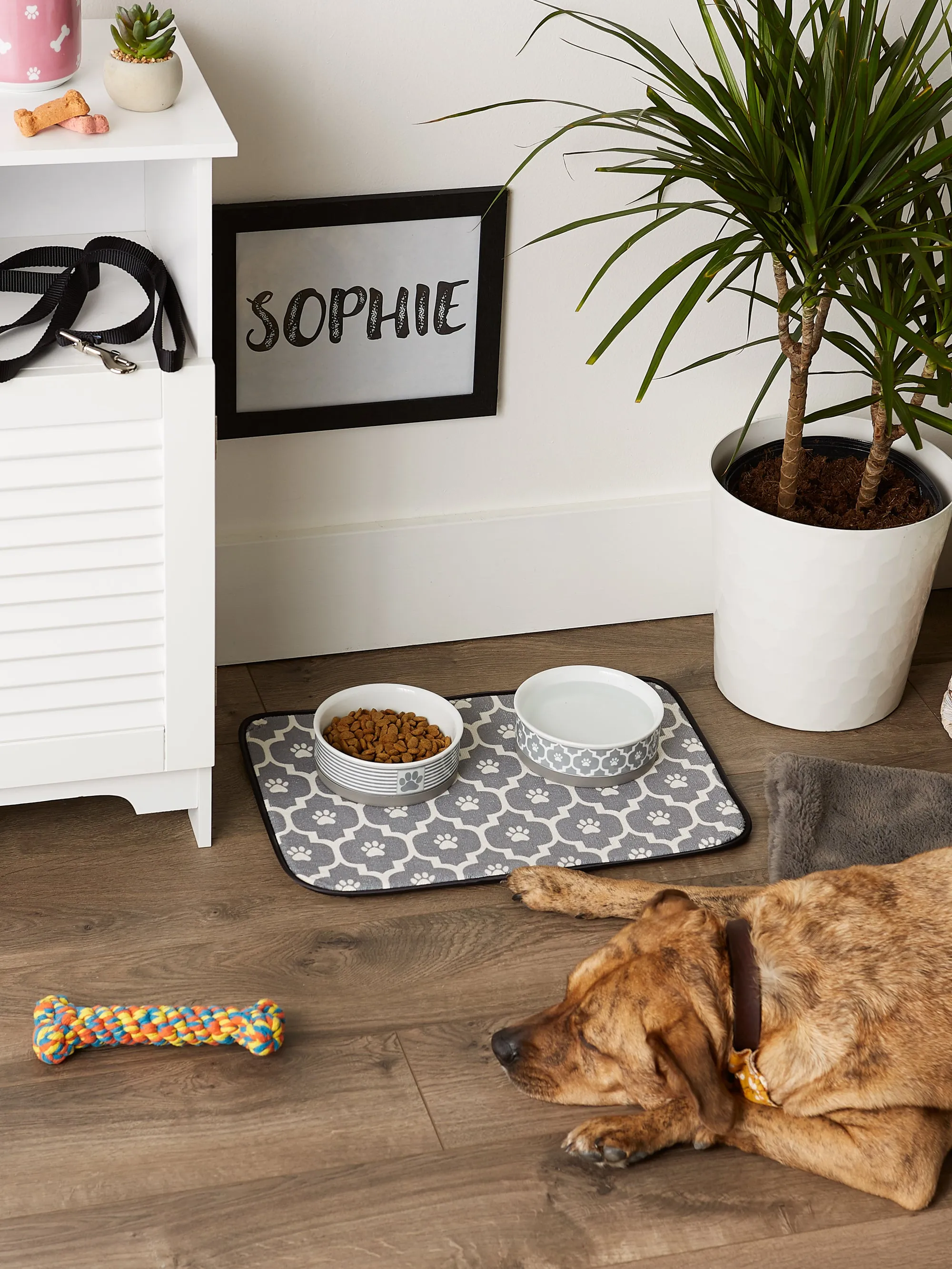 Gray/Off White Lattice Paw Pet Mat