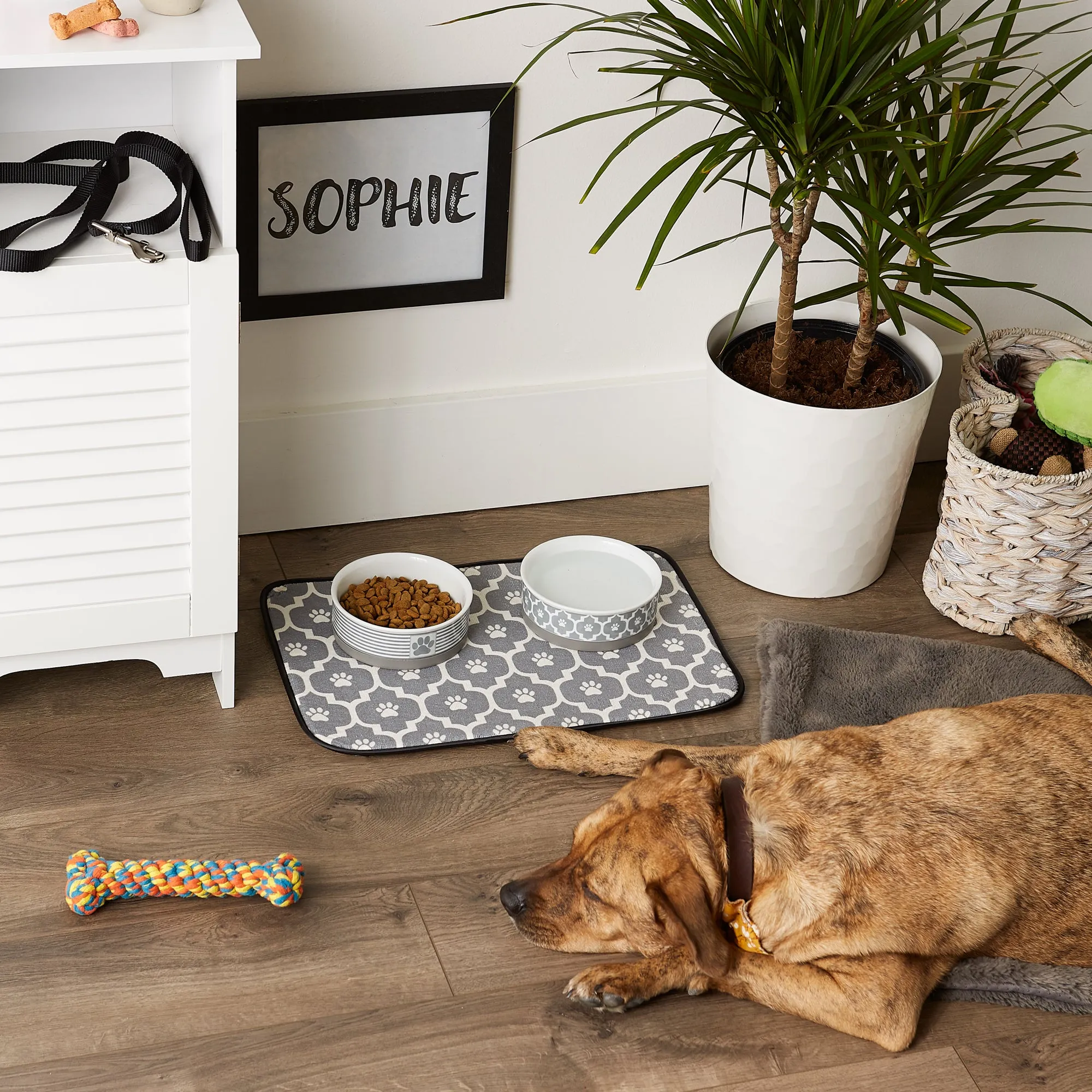 Gray/Off White Lattice Paw Pet Mat