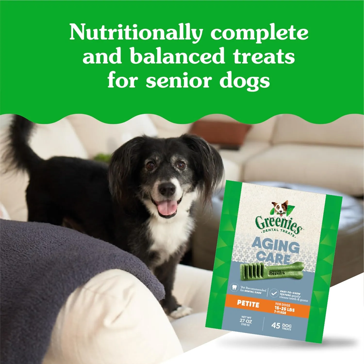 Greenies Aging Care Petite Natural Dental Care Dog Treats, 27 oz. Pack (45 Treats)