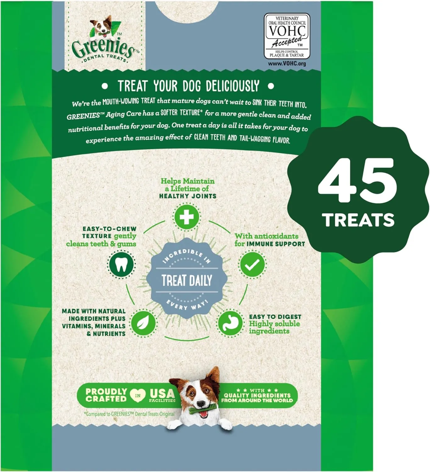 Greenies Aging Care Petite Natural Dental Care Dog Treats, 27 oz. Pack (45 Treats)
