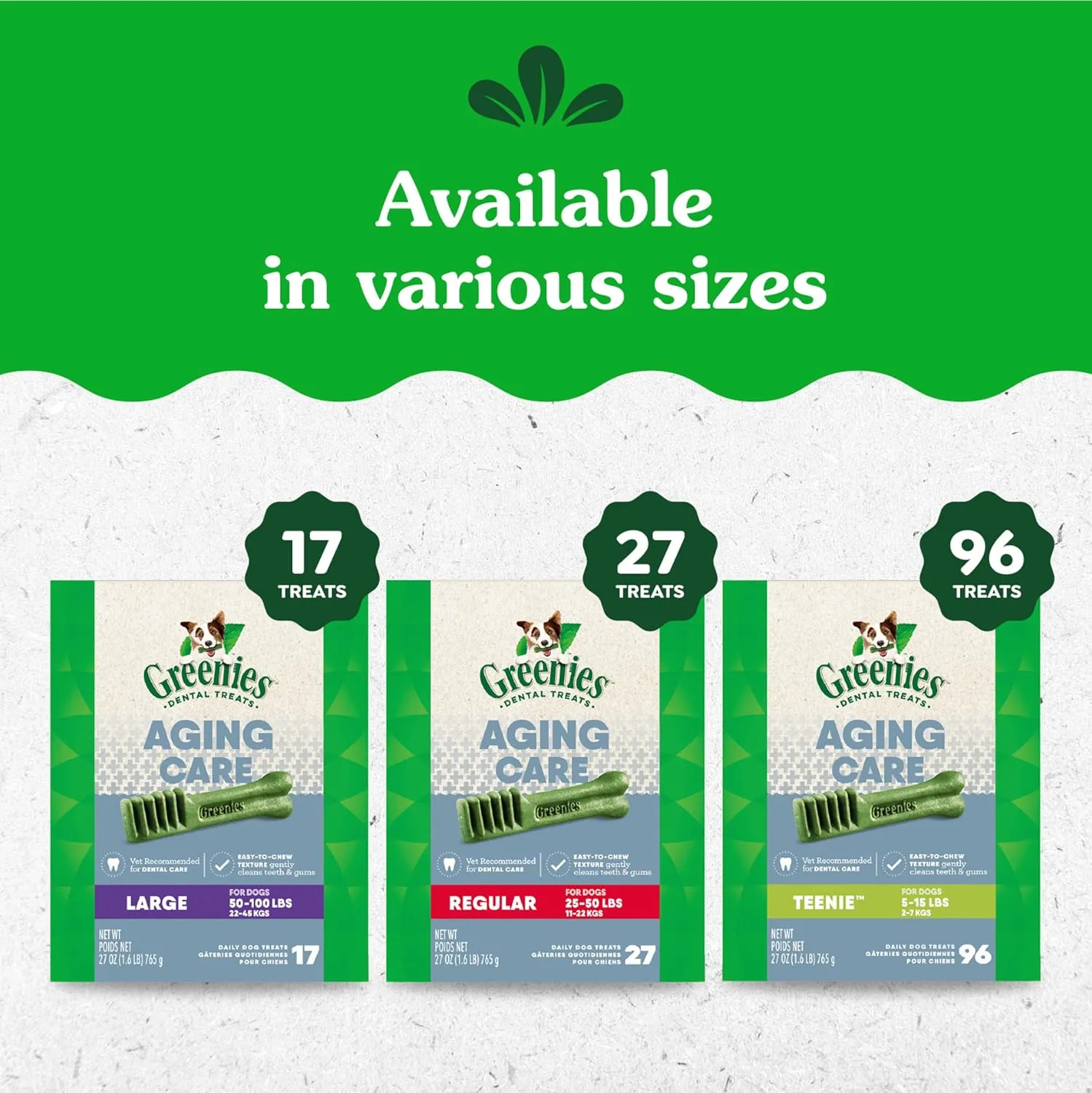 Greenies Aging Care Petite Natural Dental Care Dog Treats, 27 oz. Pack (45 Treats)