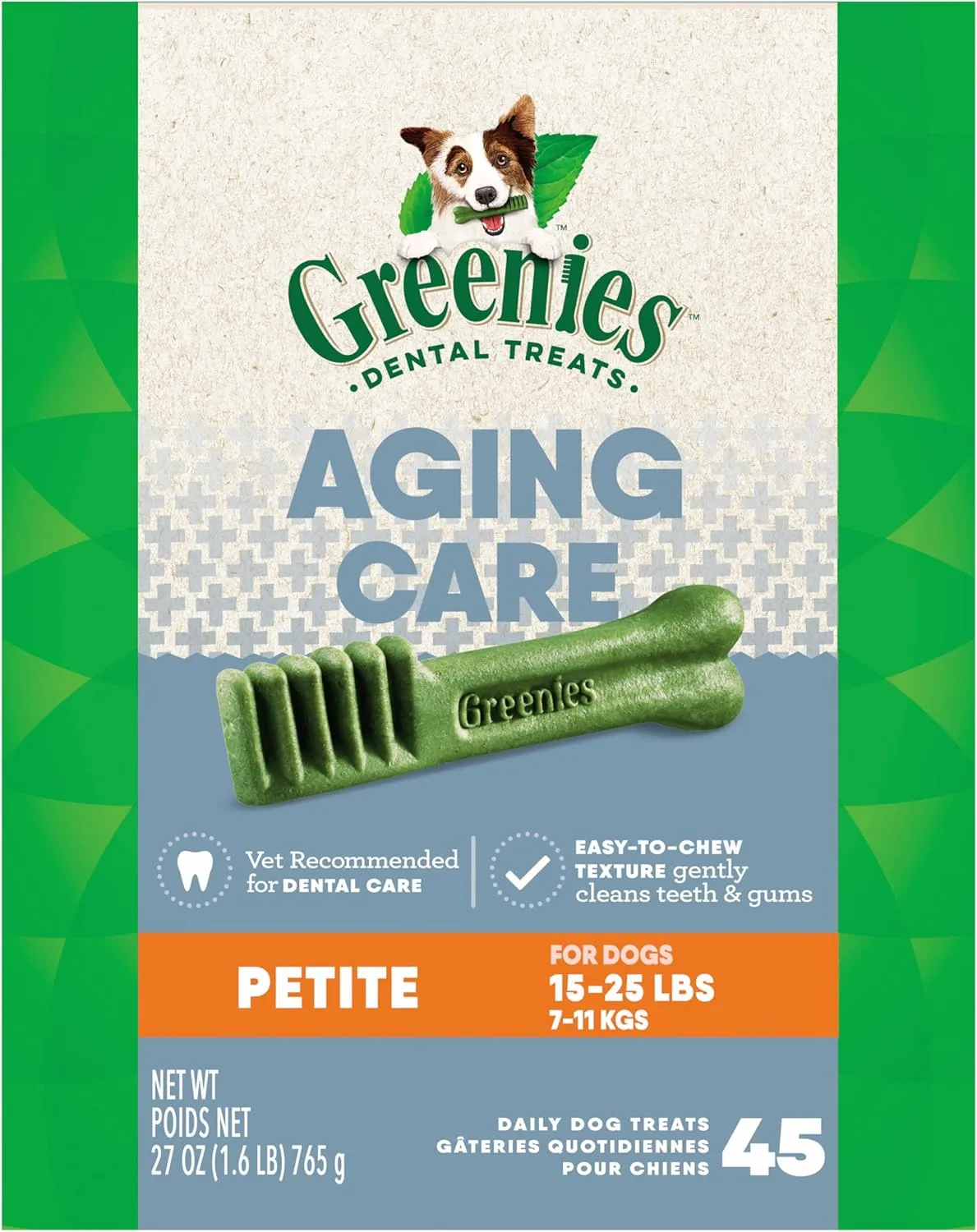 Greenies Aging Care Petite Natural Dental Care Dog Treats, 27 oz. Pack (45 Treats)