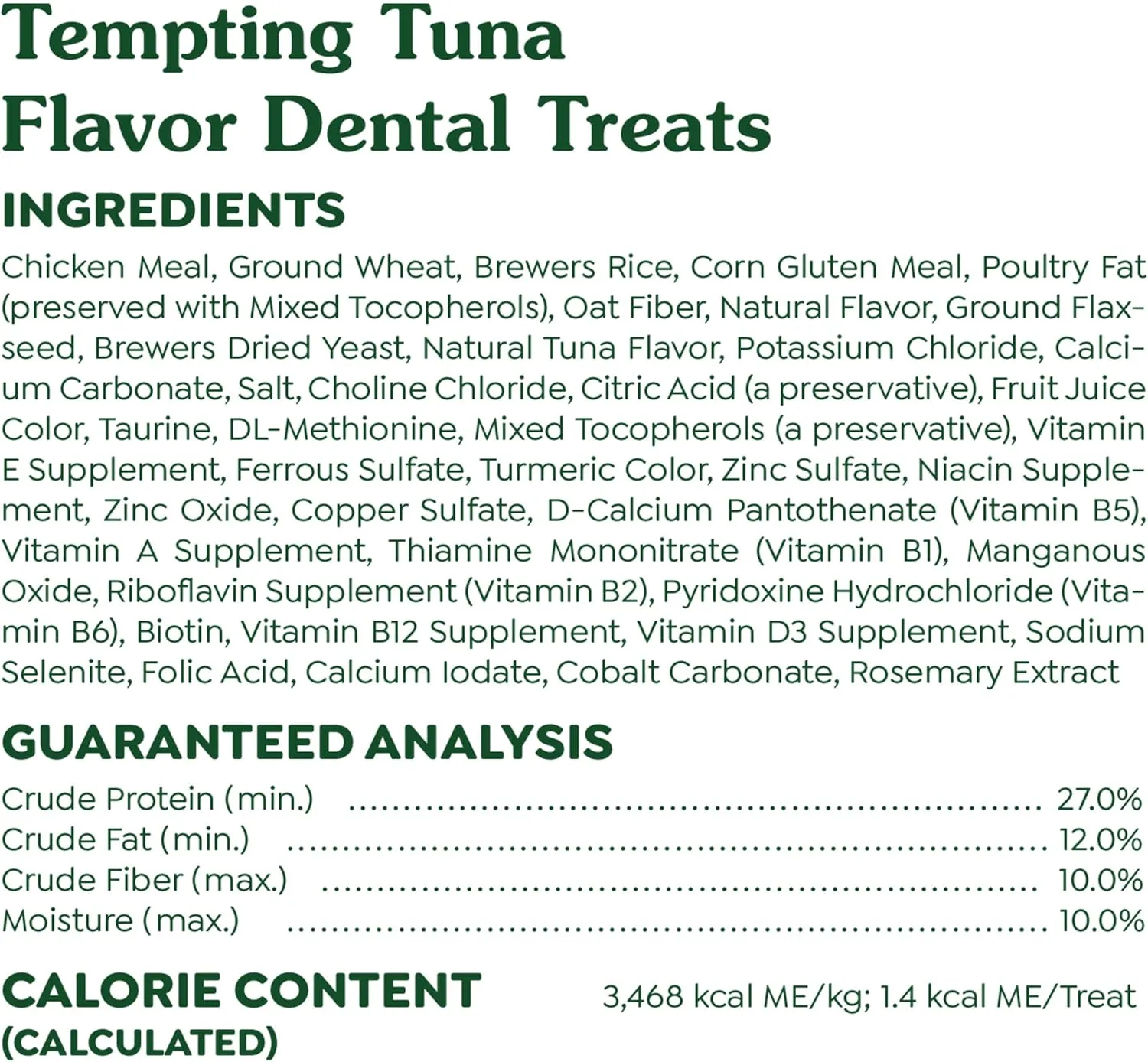 Greenies Feline Adult Natural Dental Care Cat Treats, Tempting Tuna Flavor, 4.6 oz. Pouch