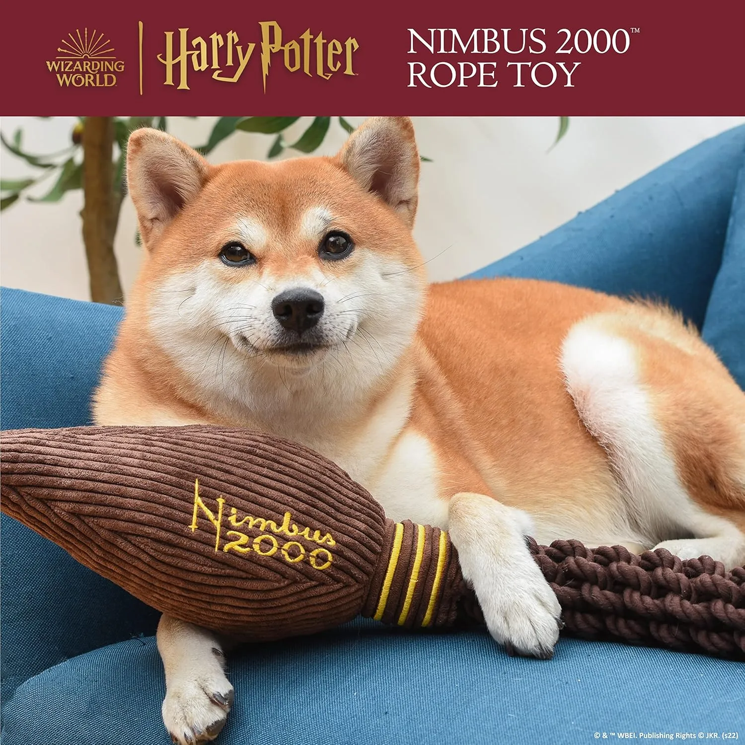 Harry Potter Nimbus 2000 Rope Pet Toy | Rope Tug Toy for Dogs | Nimbus 2000 Dog Toy for Tugging with Crinkle and Squeaker