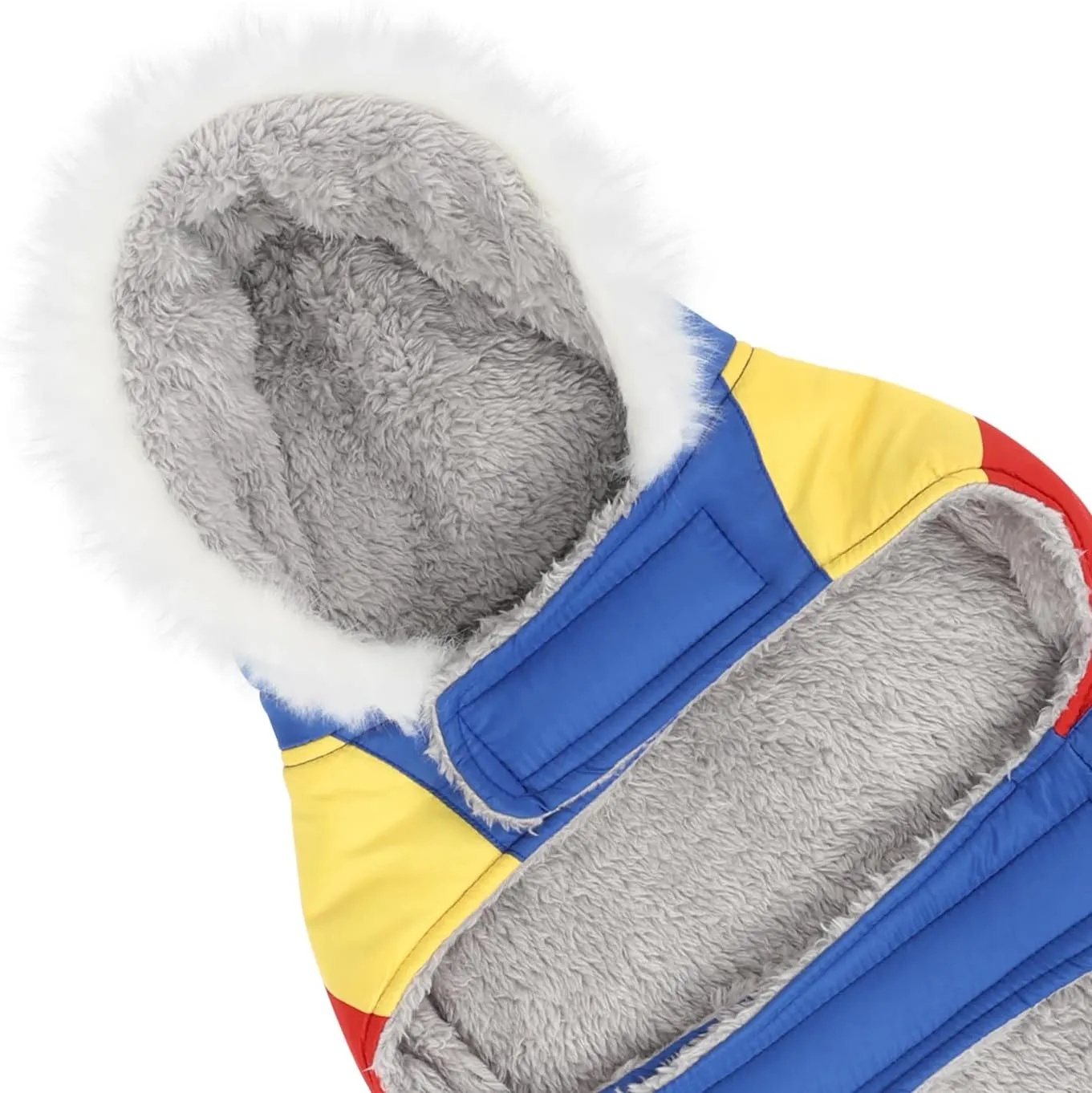 HDE Dog Puffer Jacket Fleece Lined Warm Dog Parka Winter Coat with Harness Hole 90s Colorblock - L