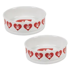 Heart Paw Pet Bowl Set/2, Large 3.75 C. Capacity