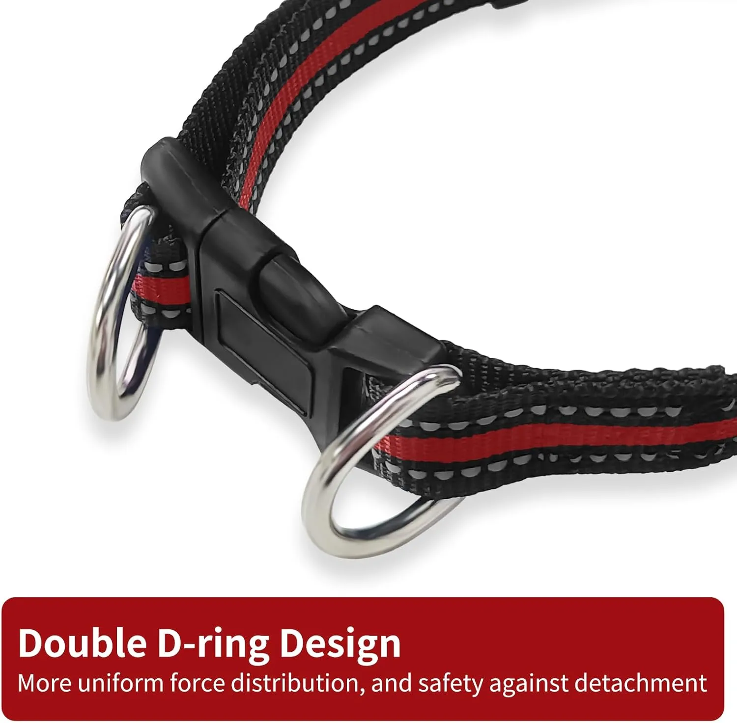 Highly Reflective Adjustable Dog Collar with Dual Metal D-Rings - Classic Colors for Small/Medium Dogs, 2-Pack (Pink and Red, S)