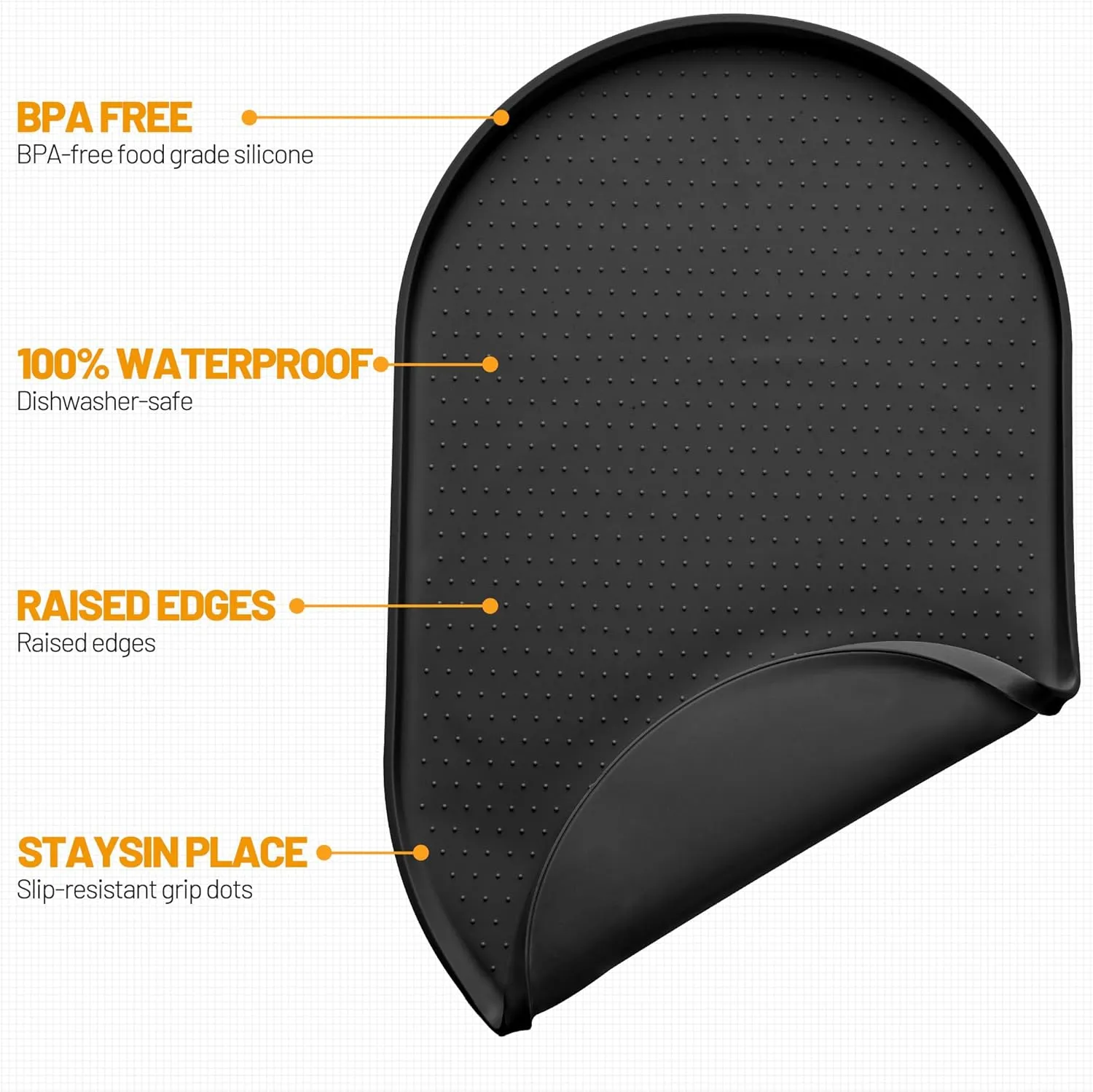 Hubulk 100% Waterproof Silicone Pet Feeding Mat with Raised Edge for Food and Water, Dog Bowl Mats, Cat Bowls Placemat with High Lip Protects Floor for Cats and Dogs (Black, 24" L x 16" W)