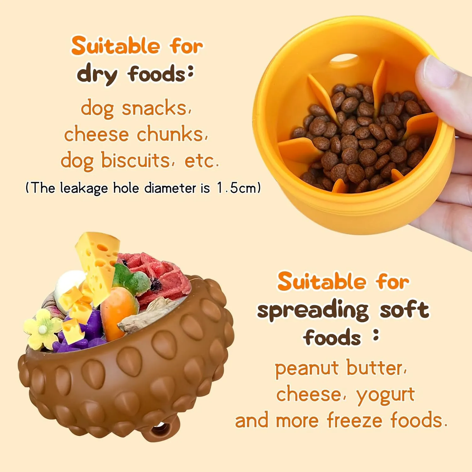 Interactive Dog Toys Detachable, Slow Feeder for Distraction Treat Dispensing Dog Toys for Fun and Enrichment, Small Medium Dogs (Brown Yellow)