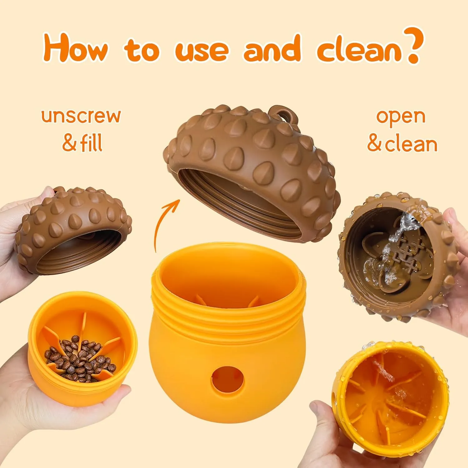 Interactive Dog Toys Detachable, Slow Feeder for Distraction Treat Dispensing Dog Toys for Fun and Enrichment, Small Medium Dogs (Brown Yellow)