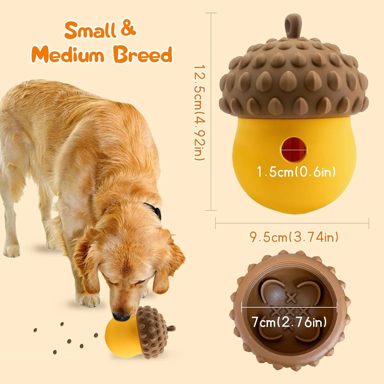 Interactive Dog Toys Detachable, Slow Feeder for Distraction Treat Dispensing Dog Toys for Fun and Enrichment, Small Medium Dogs (Brown Yellow)