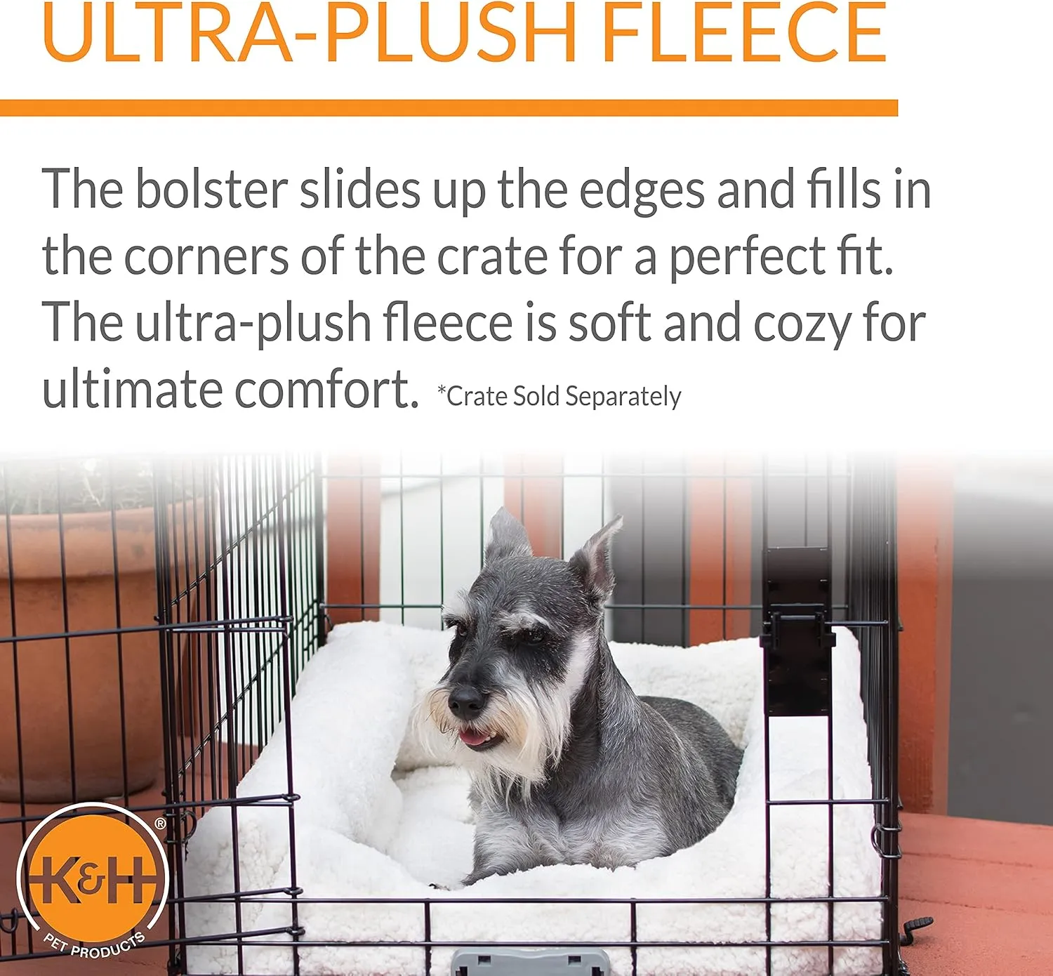 K&H Pet Products Ultra Plush Deluxe Bolster Dog Crate Pad; Dog Bed for Medium Crates, Kennels, and Cages; Soft Indoor Portable Machine Washable Pet Mat - Fleece Medium