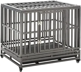 KELIXU 38 Heavy Duty Dog Crate Large Dog Cage Metal Dog Kennels and Crates for Large Dogs Indoor Outdoor with Locks, Lockable Wheels and Removable Tray, Easy to Install, Black