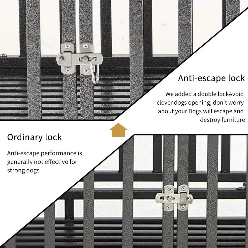 KELIXU 38 Heavy Duty Dog Crate Large Dog Cage Metal Dog Kennels and Crates for Large Dogs Indoor Outdoor with Locks, Lockable Wheels and Removable Tray, Easy to Install, Black
