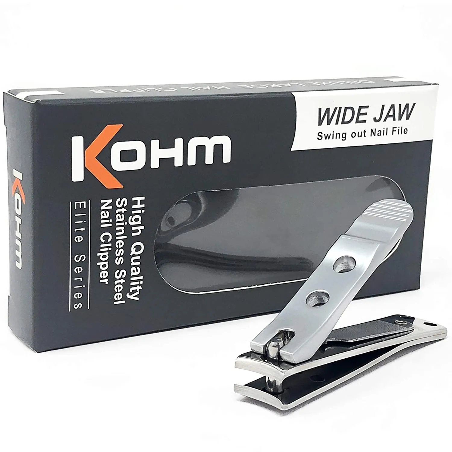 Kohm WHS-440L Heavy Duty, Curved Blade, Wide Jaw Toenail Clippers for Thick Nails, Large Nail Clippers for Men, Seniors, Women, Nail Clipper with File