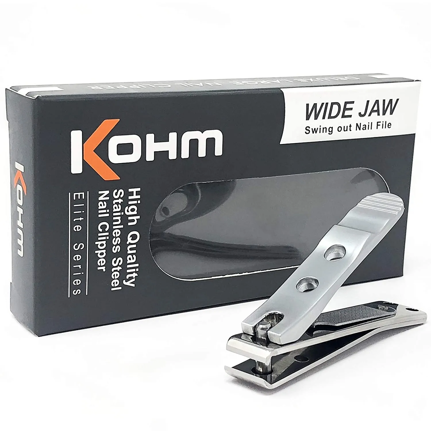 Kohm WHS-440L Heavy Duty, Curved Blade, Wide Jaw Toenail Clippers for Thick Nails, Large Nail Clippers for Men, Seniors, Women, Nail Clipper with File