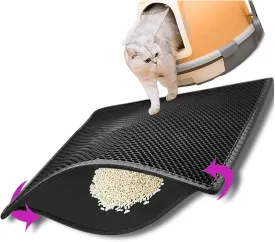 Litter Mat for Litter Box, 24X35In/26X46In Honeycomb Double Layer Litter Box Mat Trapper Cat Litter Trap Mat, Less Waste,Soft On Paws,Non-Slip,26X46In-Black