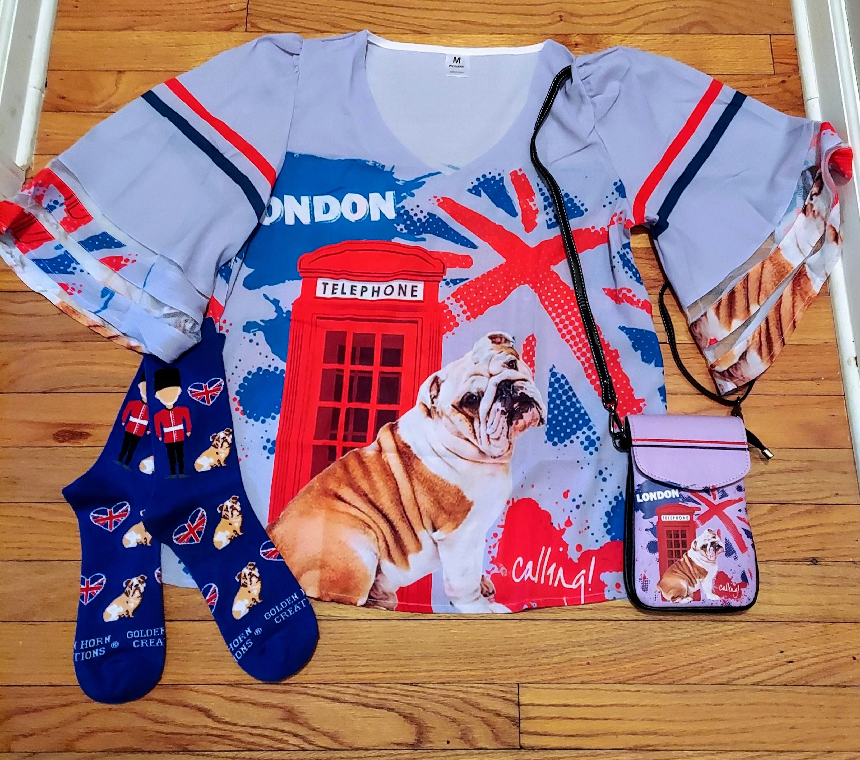 London is Calling English BullDog Ladies Chiffon Blouse