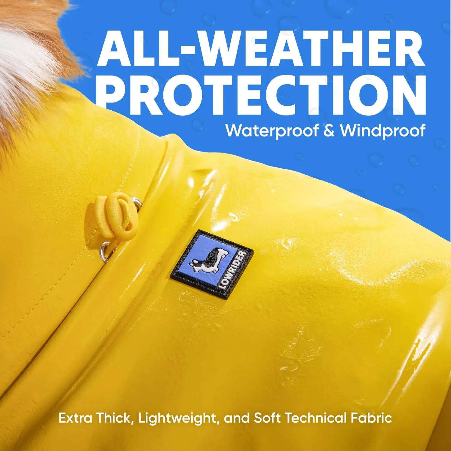 LOWRIDER Dog Raincoat- Adjustable Waterproof, Windproof, and Lightweight All Weather Rain Jacket and Poncho with Reflective Stripes, Yellow (X-Small)