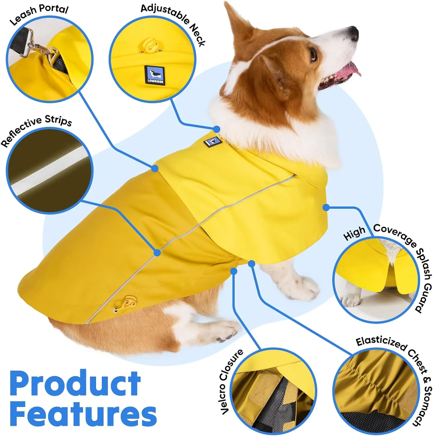 LOWRIDER Dog Raincoat- Adjustable Waterproof, Windproof, and Lightweight All Weather Rain Jacket and Poncho with Reflective Stripes, Yellow (X-Small)