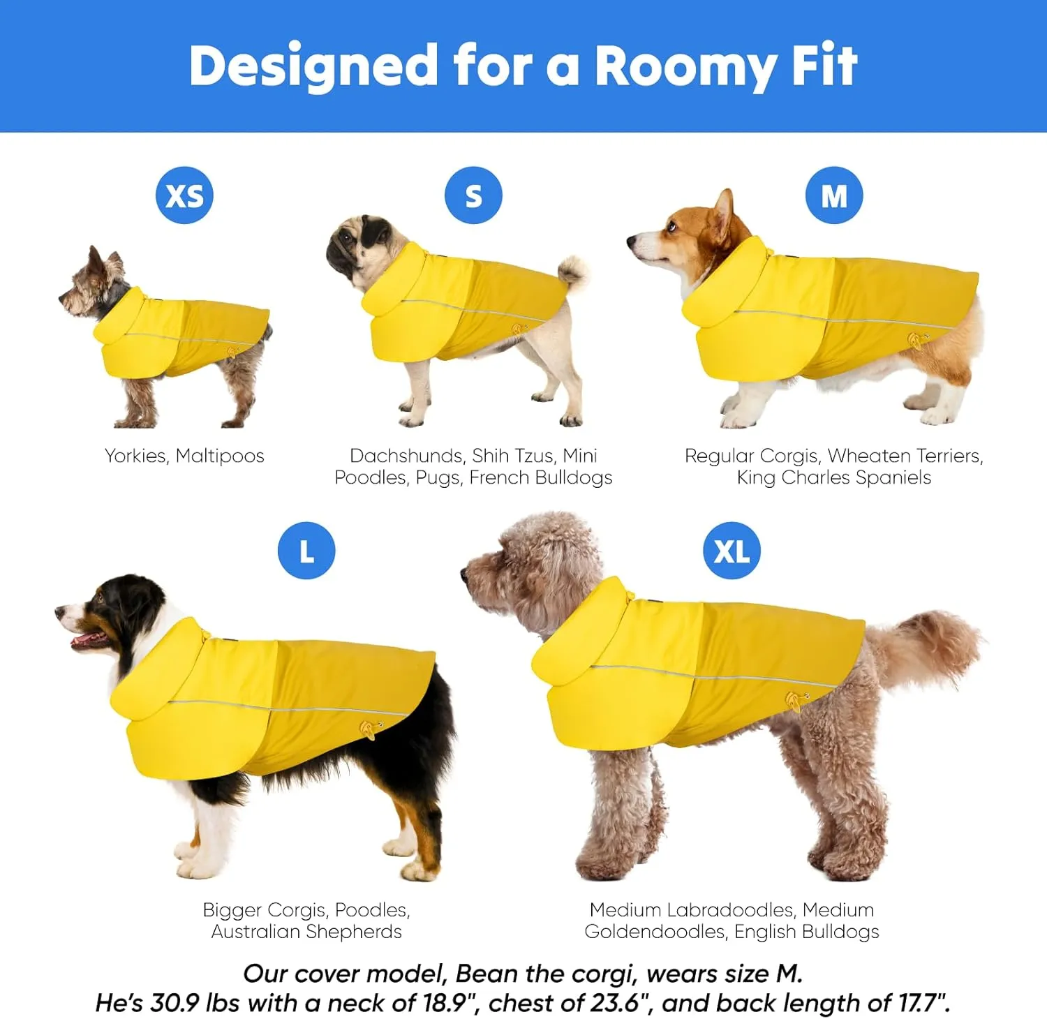 LOWRIDER Dog Raincoat- Adjustable Waterproof, Windproof, and Lightweight All Weather Rain Jacket and Poncho with Reflective Stripes, Yellow (X-Small)