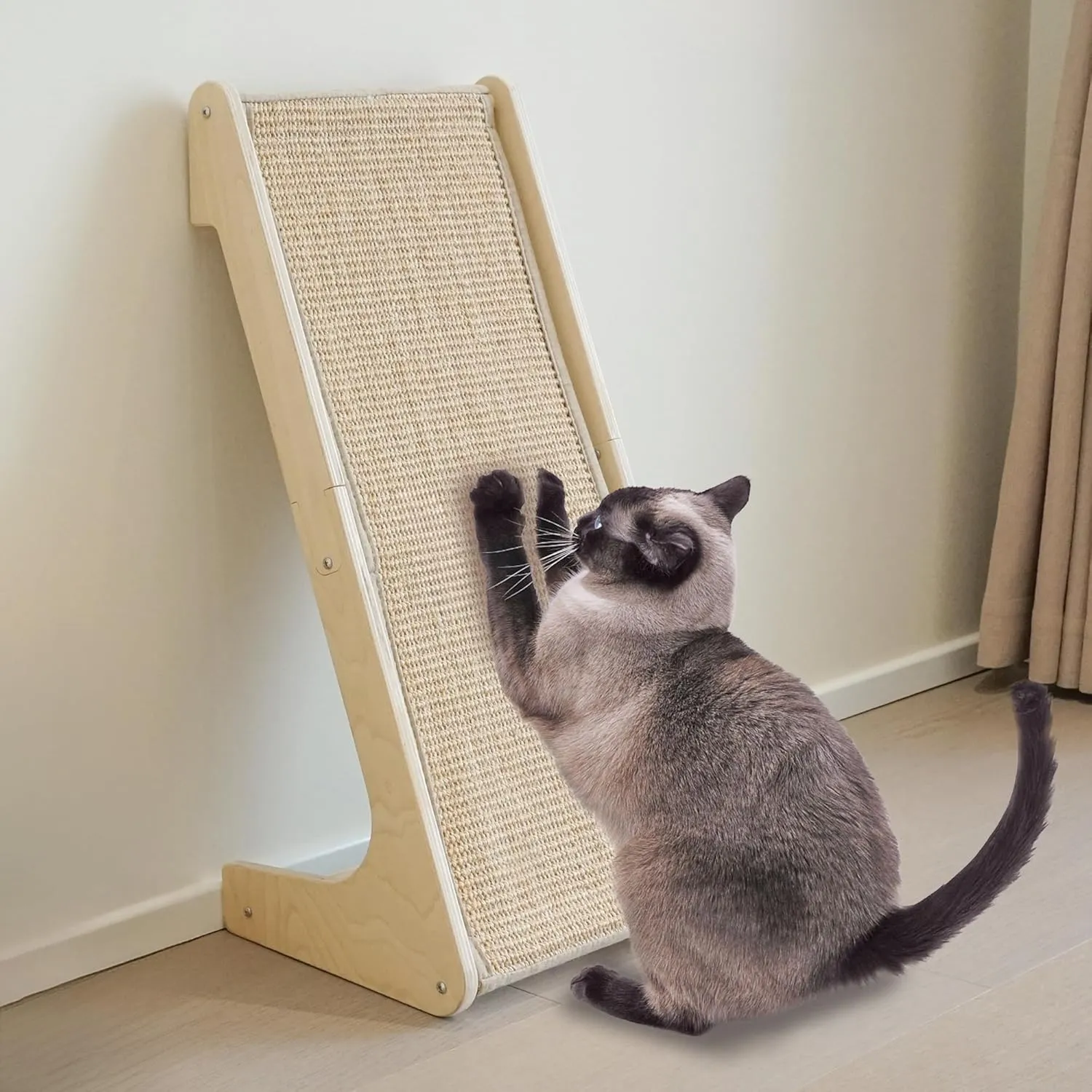 Meeyoview Cat Scratcher, L Shape Sisal Scratching Pad, Wooden Frame Scratch Board for Indoor Cats, Wall & Sofa Furniture Protector with Catnip