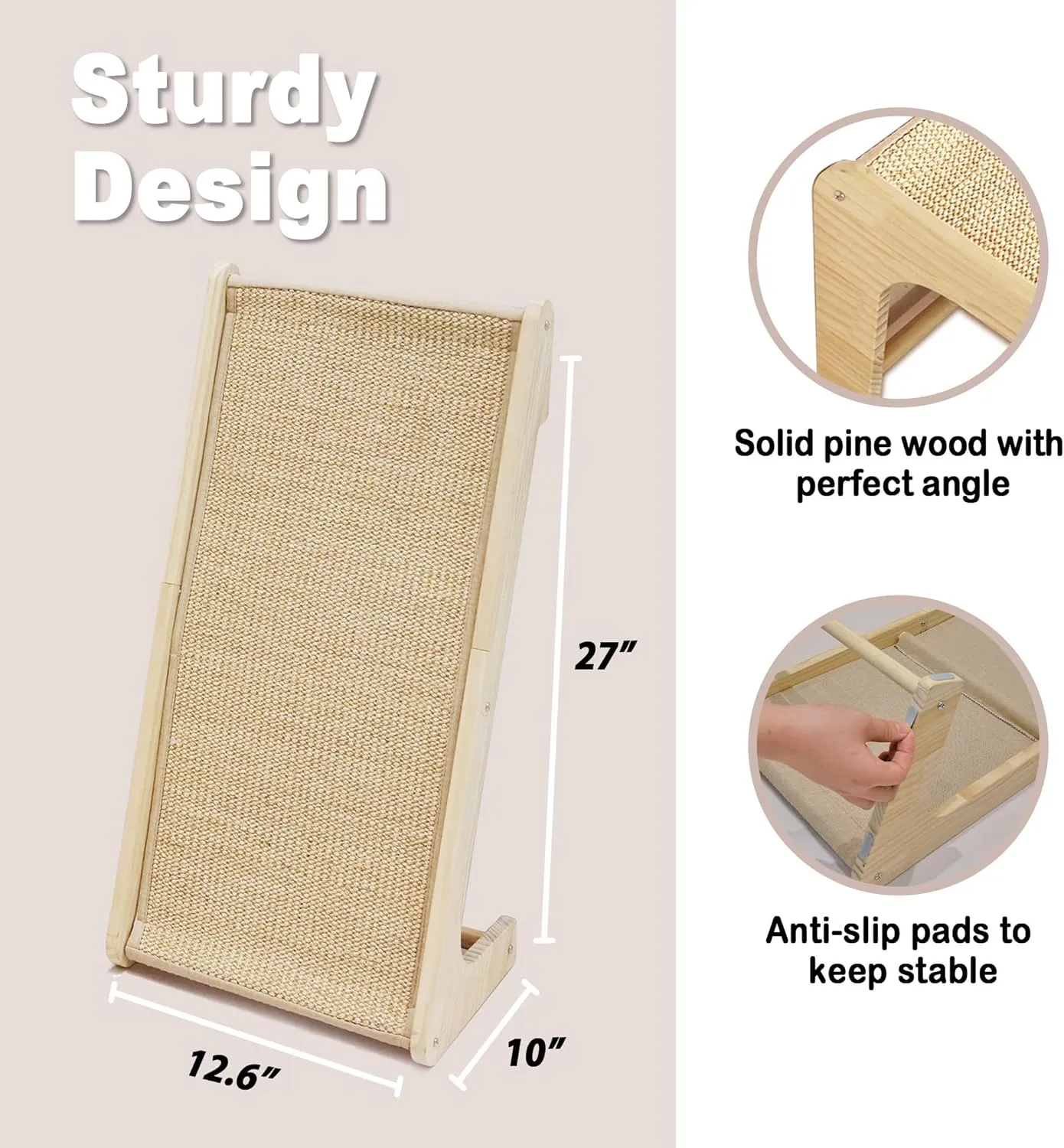 Meeyoview Cat Scratcher, L Shape Sisal Scratching Pad, Wooden Frame Scratch Board for Indoor Cats, Wall & Sofa Furniture Protector with Catnip
