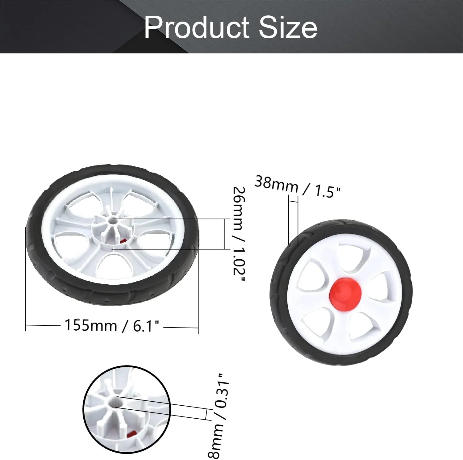 MroMax 2Pcs Stroller Wheel, 155mm x 38mm Single Wheel, Plastic Wheel Replacement for Stroller and Pet Stroller