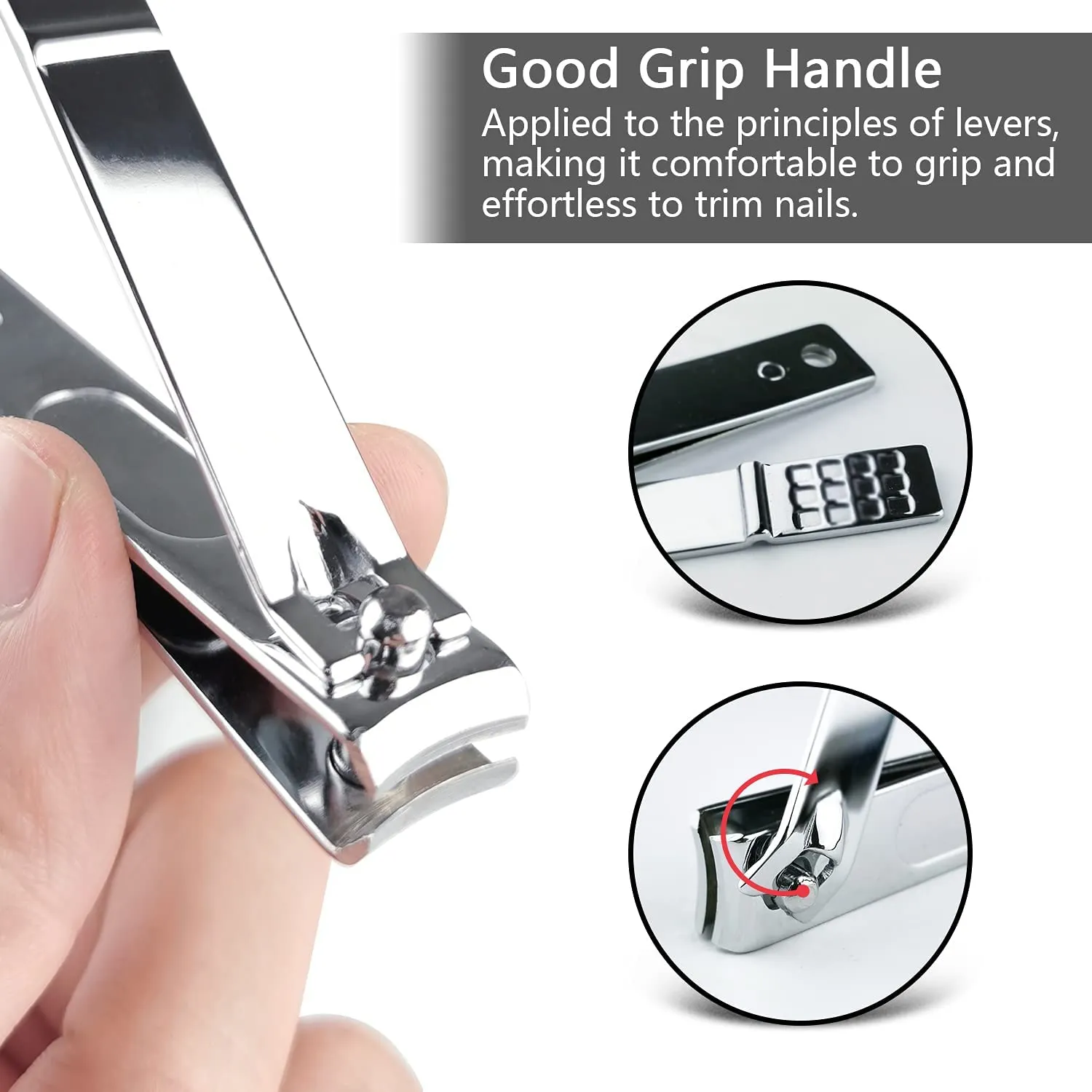Nail Clippers Set, AW Union Fingernail Clipper Toenail Clipper for Women and Men, Stainless Carbon Steel Nail Cutter Nail Trimmer with Storage Pouch - Straight & Curved Edge - 3 Pieces - Silver