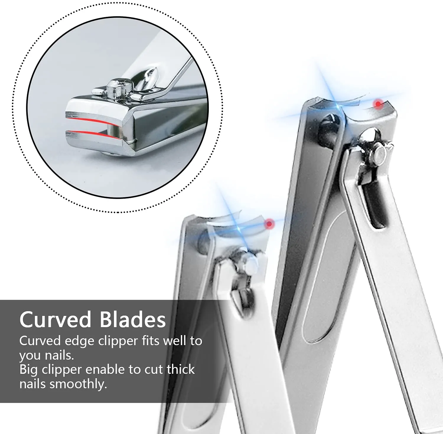 Nail Clippers Set, AW Union Fingernail Clipper Toenail Clipper for Women and Men, Stainless Carbon Steel Nail Cutter Nail Trimmer with Storage Pouch - Straight & Curved Edge - 3 Pieces - Silver