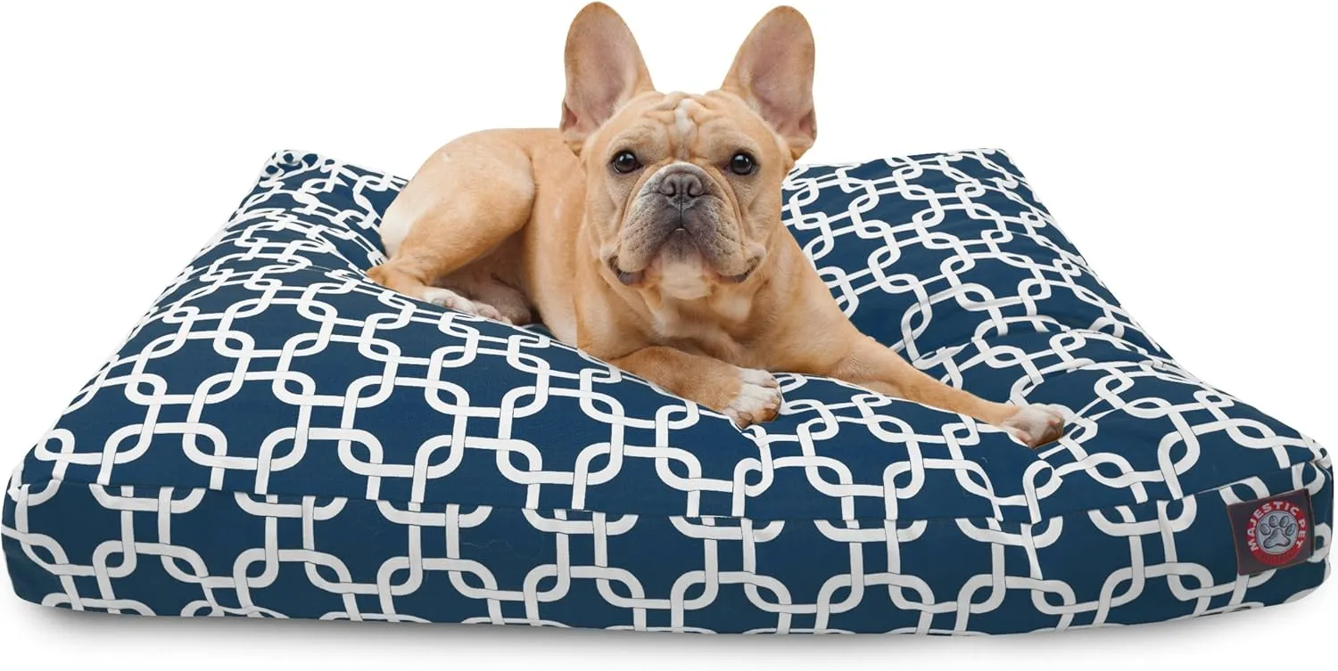 Navy Blue Links Small Rectangle Indoor Outdoor Pet Dog Bed With Removable Washable Cover By Majestic Pet Products