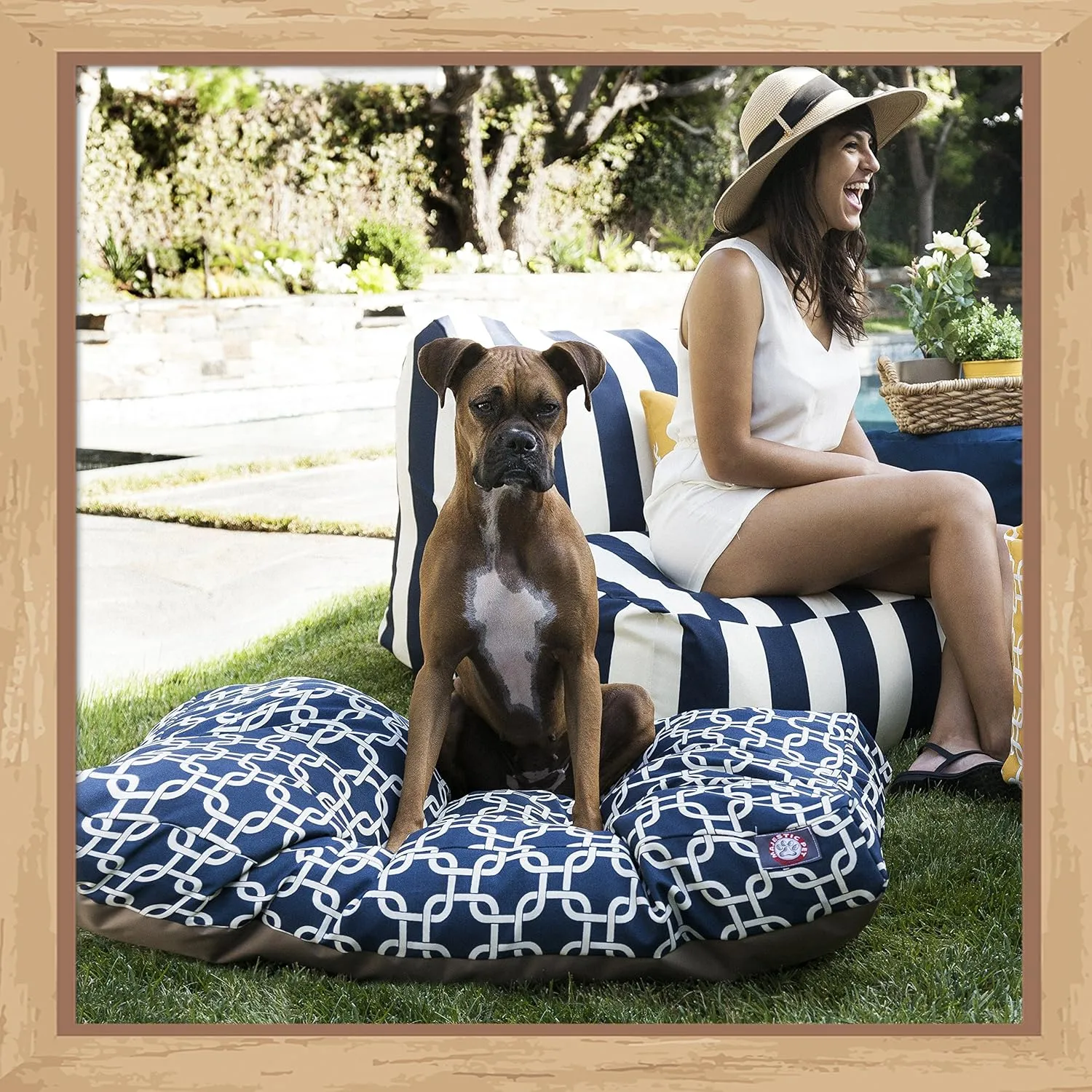 Navy Blue Links Small Rectangle Indoor Outdoor Pet Dog Bed With Removable Washable Cover By Majestic Pet Products