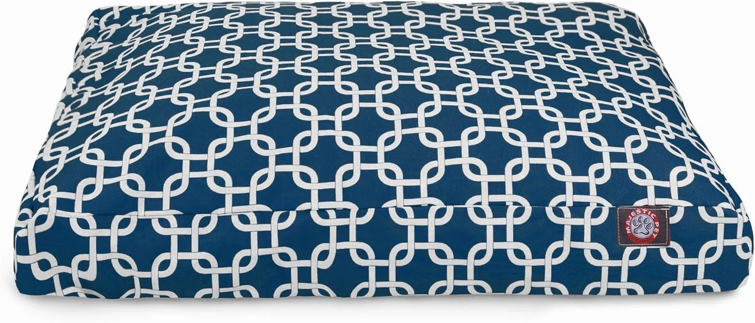 Navy Blue Links Small Rectangle Indoor Outdoor Pet Dog Bed With Removable Washable Cover By Majestic Pet Products