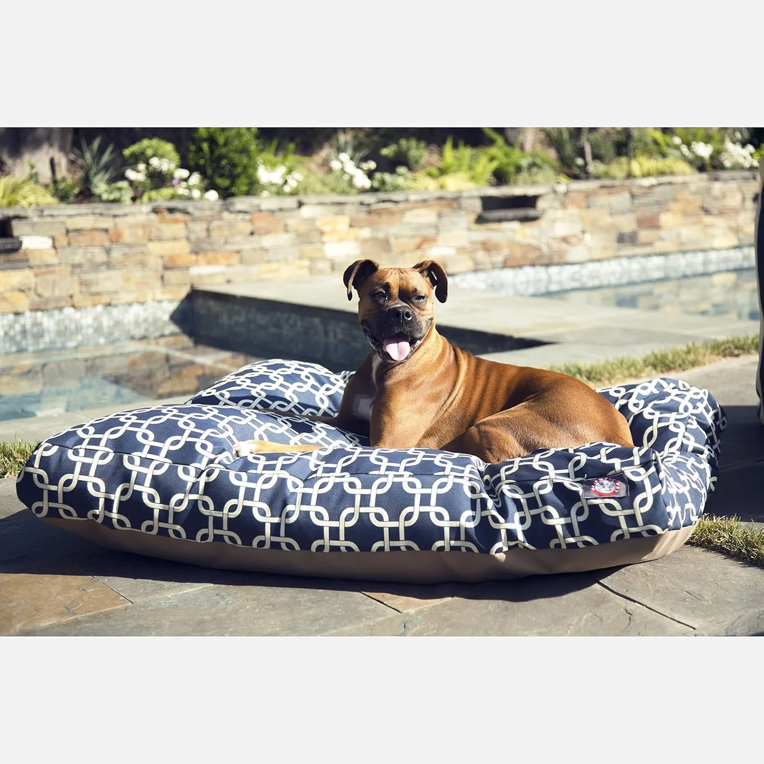 Navy Blue Links Small Rectangle Indoor Outdoor Pet Dog Bed With Removable Washable Cover By Majestic Pet Products