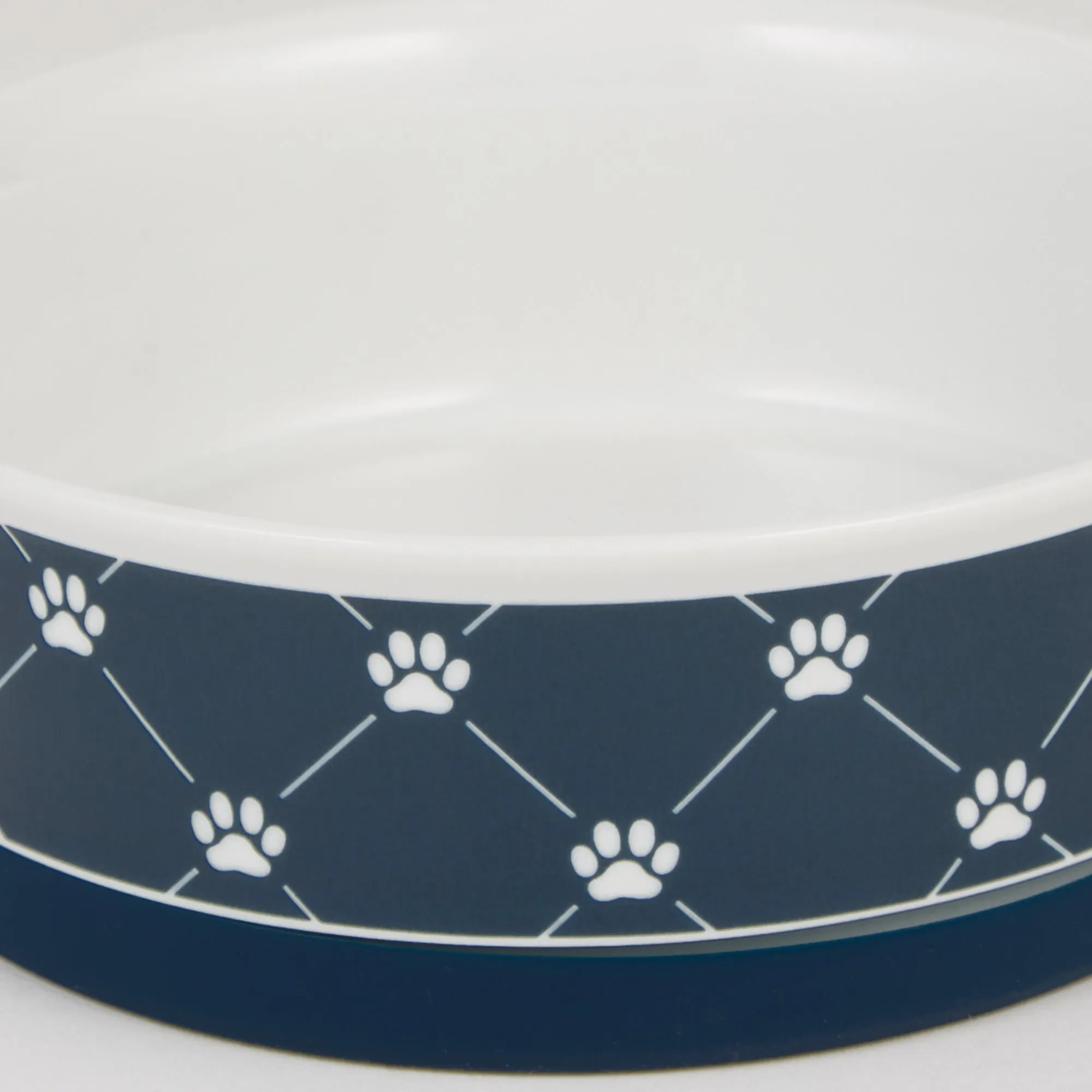 Navy Trellis Paw Print Pet Bowl Set/2, Small - 3/4 C Capacity