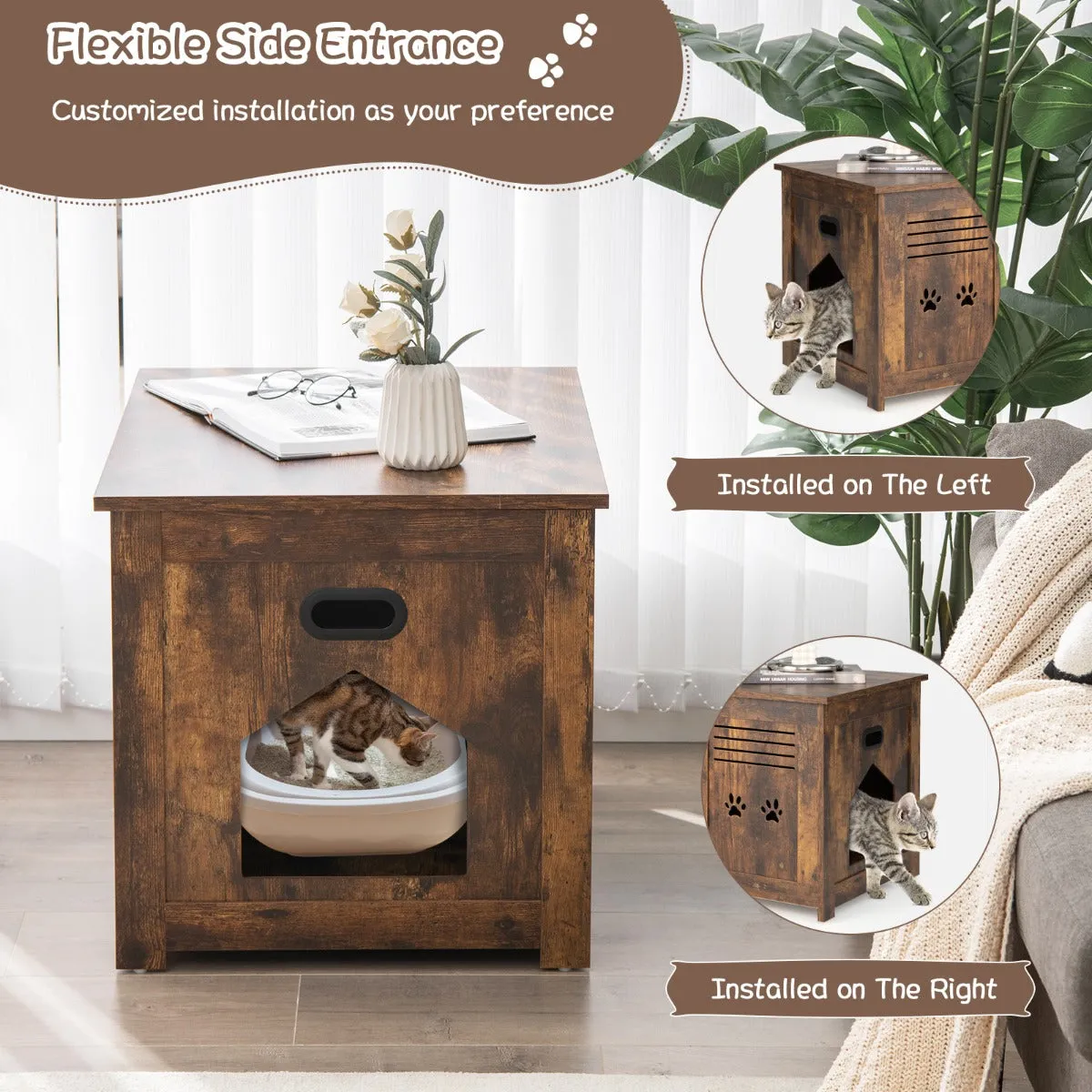 NNECW Cat Litter Box Enclosure with Top Opening & Side Entrance