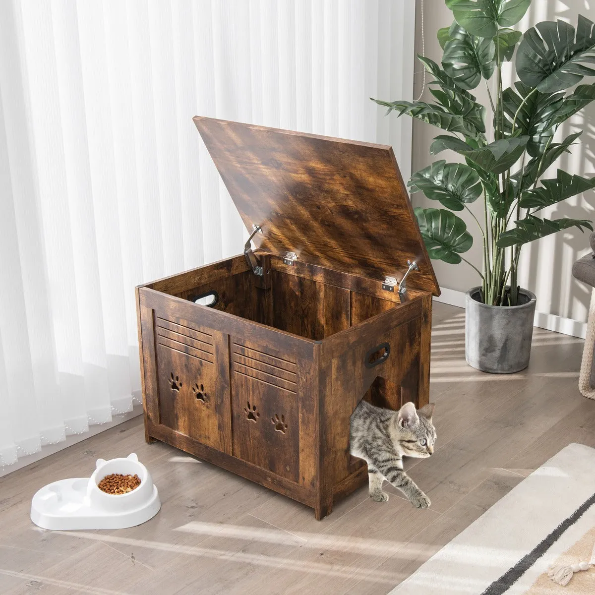 NNECW Cat Litter Box Enclosure with Top Opening & Side Entrance