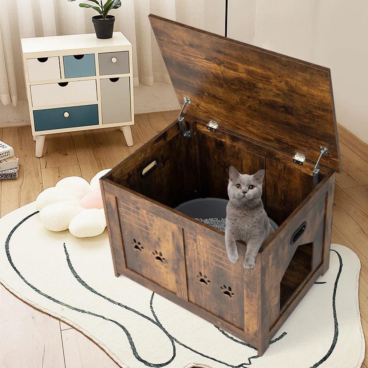 NNECW Cat Litter Box Enclosure with Top Opening & Side Entrance