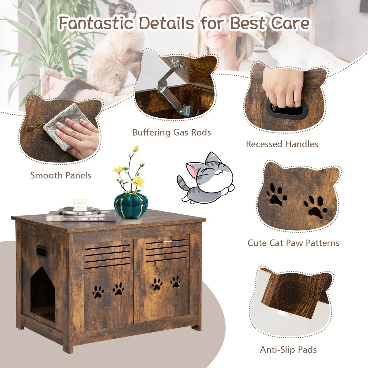 NNECW Cat Litter Box Enclosure with Top Opening & Side Entrance