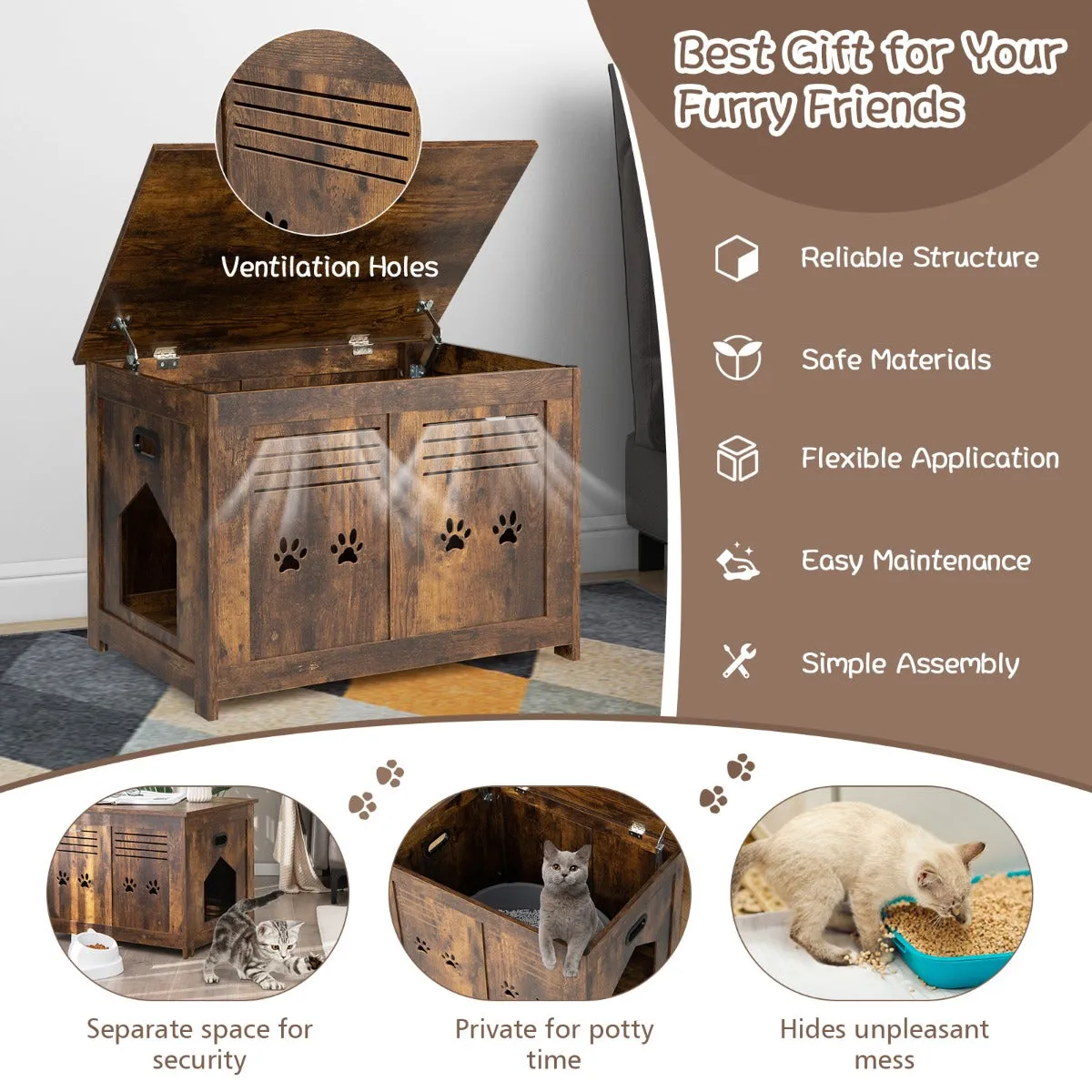 NNECW Cat Litter Box Enclosure with Top Opening & Side Entrance