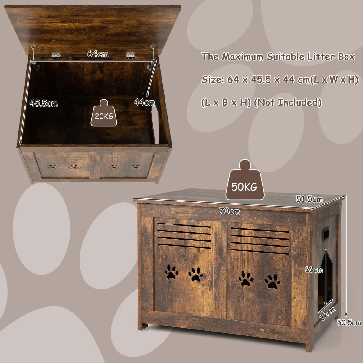 NNECW Cat Litter Box Enclosure with Top Opening & Side Entrance